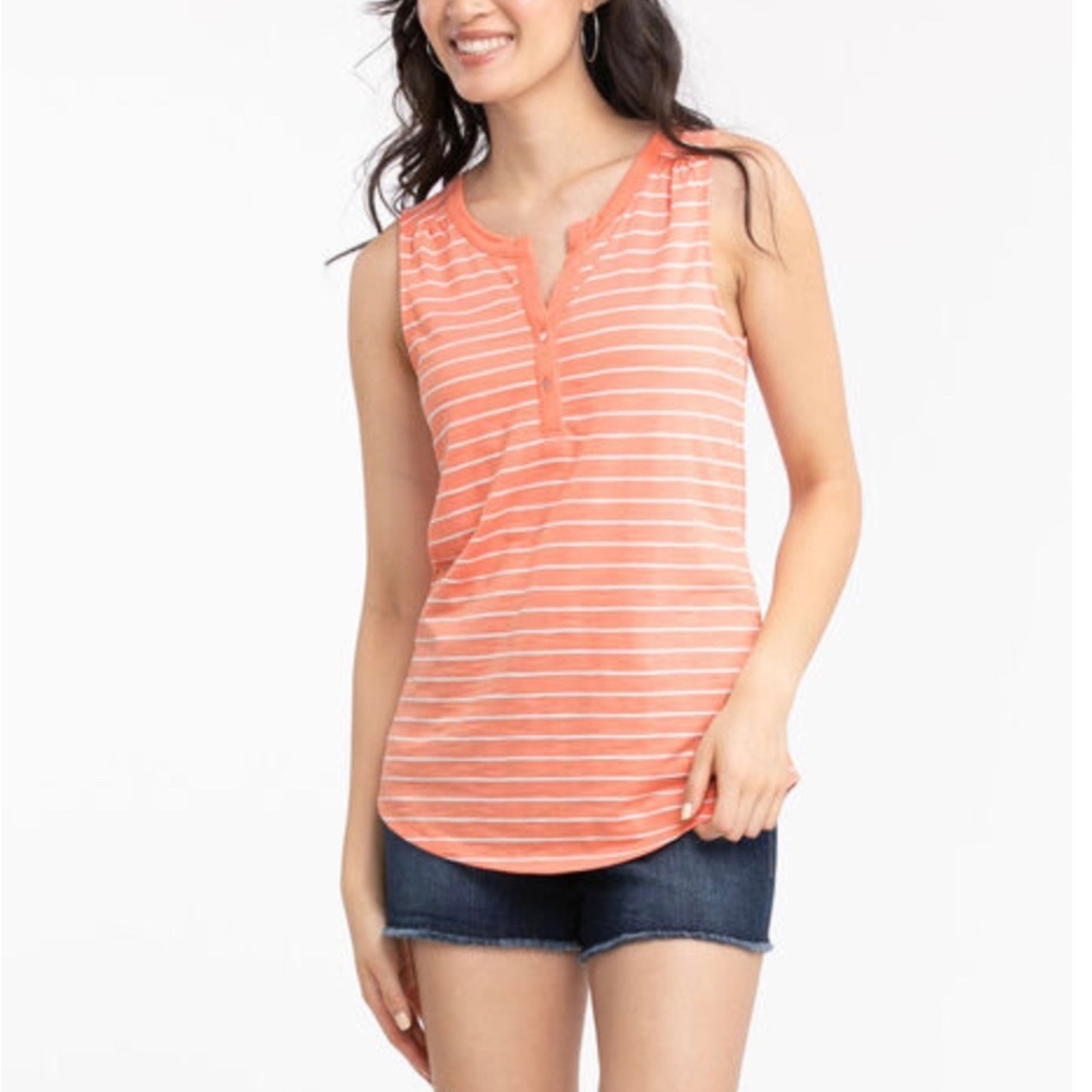 2/$15 Ricki’s Striped Sleeveless Henley Top Orange White Size M NWT